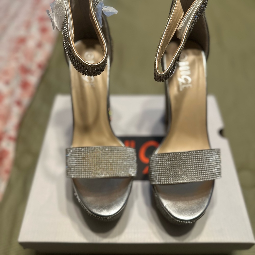 Silver Rhinestone High Heel Sandals